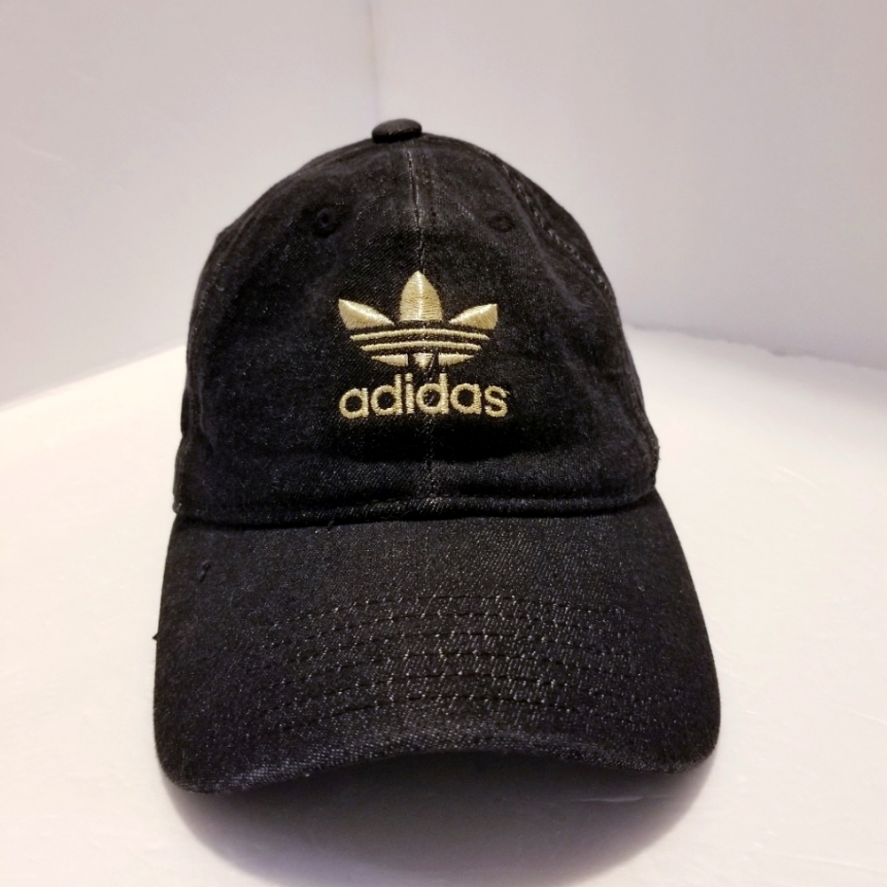 Adidas Men's Denim 3 Stripes Hat/Cap Adjustable Strap Blac/Gold